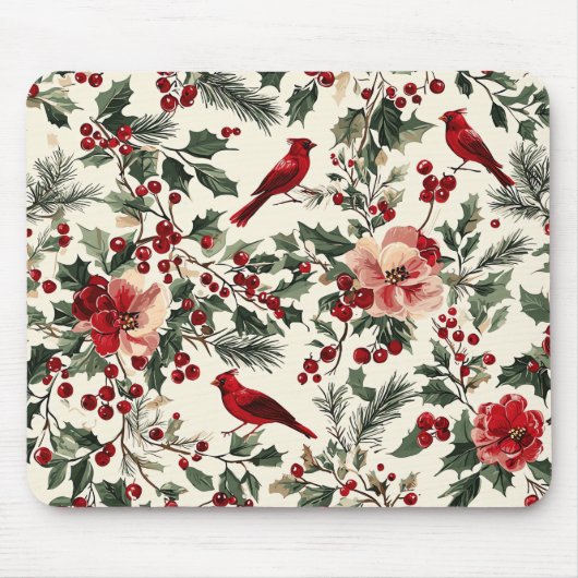Weihnachtsmuster für Rustikale Vögel und Poinsetti Mousepad (Vorne)