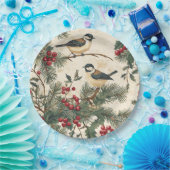 Weihnachtsmuster für Rustikale Vögel und Poinsetti Pappteller (Party)