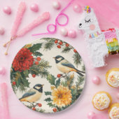 Weihnachtsmuster für Rustikale Vögel und Poinsetti Pappteller (Party)