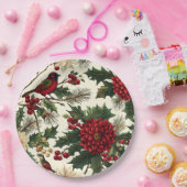 Weihnachtsmuster für Rustikale Vögel und Poinsetti Pappteller (Party)