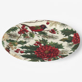 Weihnachtsmuster für Rustikale Vögel und Poinsetti Pappteller (Schrägansicht)
