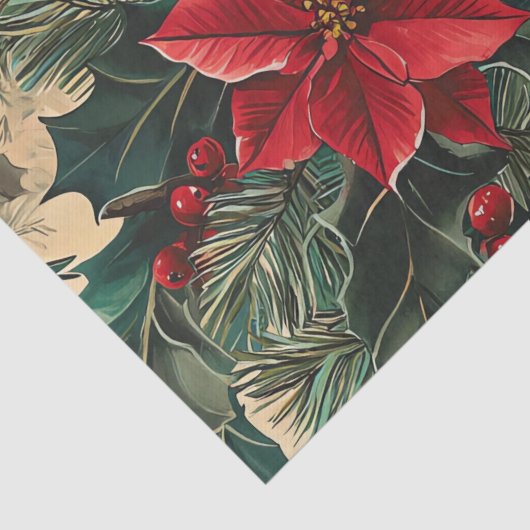 Weihnachtsmuster für Rustikale Vögel und Poinsetti Seidenpapier (Detail)