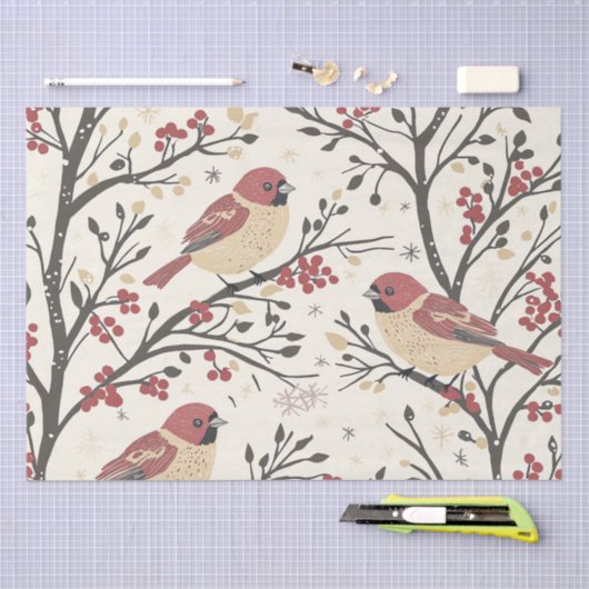 Weihnachtsmuster für Rustikale Vögel und Poinsetti Seidenpapier (Handwerk)