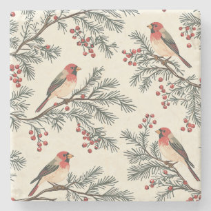 Weihnachtsmuster für Rustikale Vögel und Poinsetti Steinuntersetzer