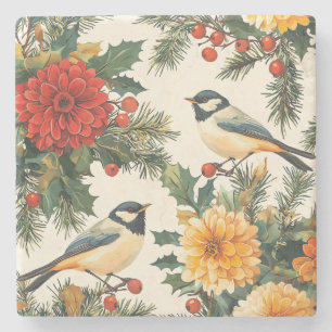 Weihnachtsmuster für Rustikale Vögel und Poinsetti Steinuntersetzer