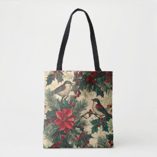 Weihnachtsmuster für Rustikale Vögel und Poinsetti Tasche