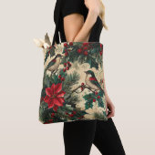 Weihnachtsmuster für Rustikale Vögel und Poinsetti Tasche (Von Nahem)