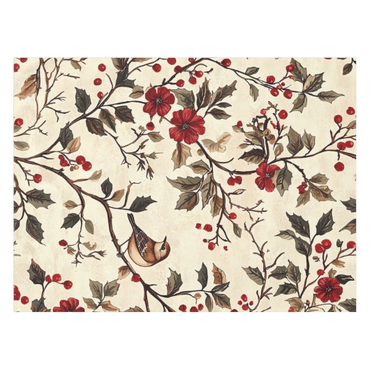 Weihnachtsmuster für Rustikale Vögel und Poinsetti Tischdecke (Vorderseite (Horizontal))
