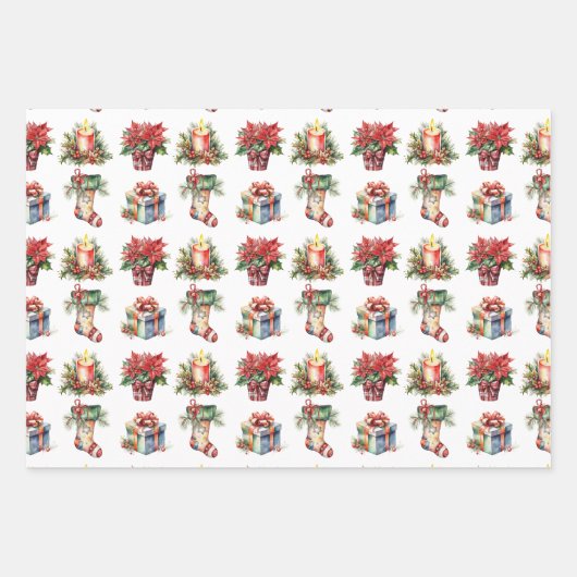 Weihnachtsmuster für Wasserfarben Geschenkpapier Set (Vorderseite)