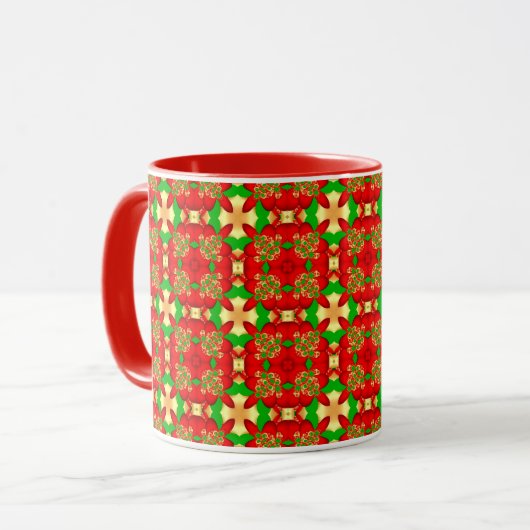 Weihnachtsmuster Gold, Rot und Grün, Tasse (Vorderseite Links)