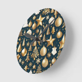 Weihnachtsmuster Gold und schwarze Ornamente Dekor Runde Wanduhr (Winkel)