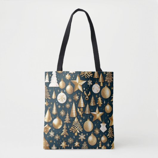Weihnachtsmuster Gold und schwarze Ornamente Dekor Tasche (Vorderseite)