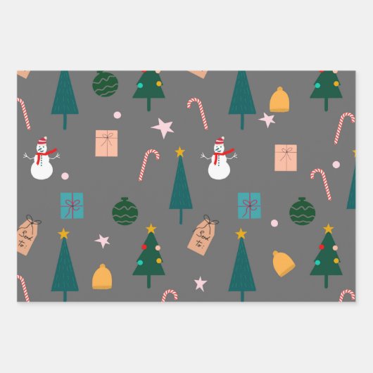 Weihnachtsmuster grau geschenkpapier set (Vorderseite 3)