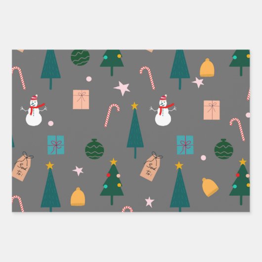 Weihnachtsmuster grau geschenkpapier set (Vorderseite 2)
