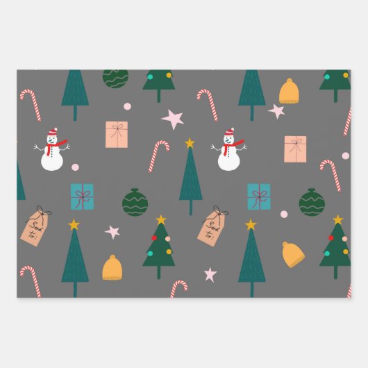 Weihnachtsmuster grau geschenkpapier set (Vorderseite)