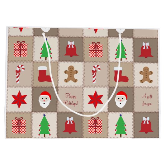 Weihnachtsmuster Große Geschenktasche - Beige Geschenktüte (Rückseite)