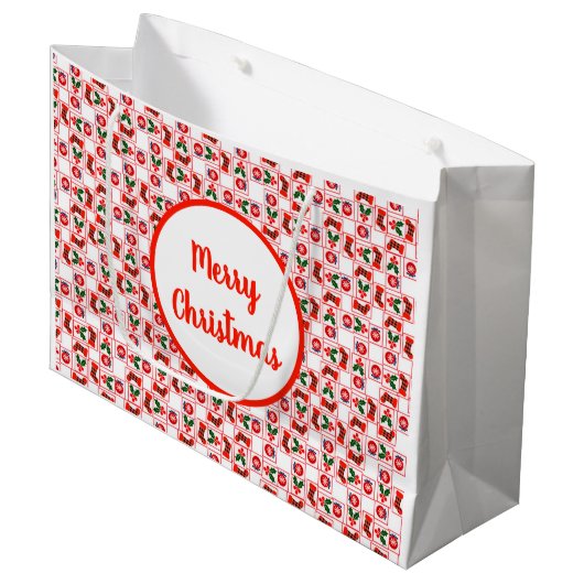 Weihnachtsmuster Große Geschenktüte (Vorderseite Schrägansicht)