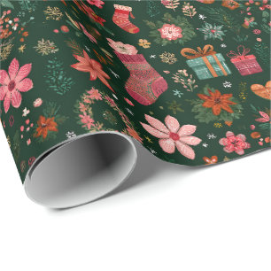 Weihnachtsmuster Grün Geschenkpapier