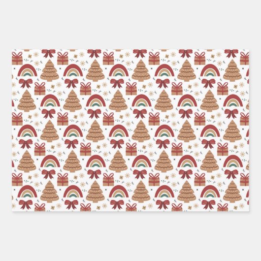 Weihnachtsmuster Grün Rot Weiß Geschenkpapier Set (Vorderseite 3)