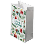 Weihnachtsmuster Grün und Rot - Kleine Geschenktüte (Rückseite Schrägansicht)