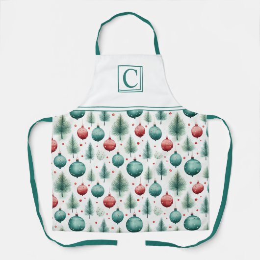 Weihnachtsmuster Grün und Rot - Schürze (Vorderseite)