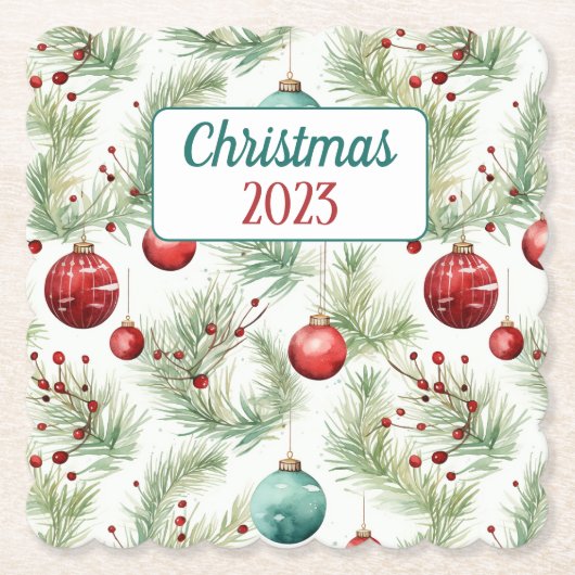 Weihnachtsmuster Grün und Rot - Untersetzer (Vorderseite)