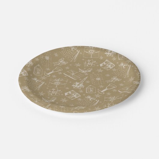 Weihnachtsmuster handgezeichnet pappteller (Schrägansicht)