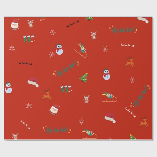 Weihnachtsmuster HO! HO! HO! Geschenkpapier (Flach)