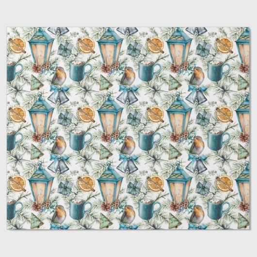 Weihnachtsmuster im Aquamarinen, Elfenbein, Tan Geschenkpapier (Flach)