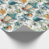 Weihnachtsmuster im Aquamarinen, Elfenbein, Tan Geschenkpapier (Ecke)