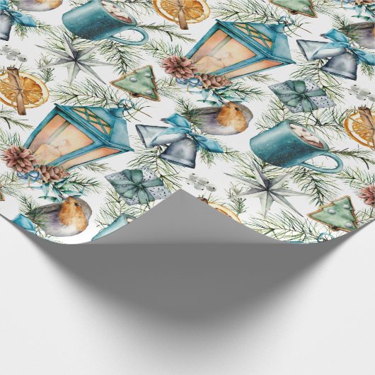 Weihnachtsmuster im Aquamarinen, Elfenbein, Tan Geschenkpapier (Ecke)