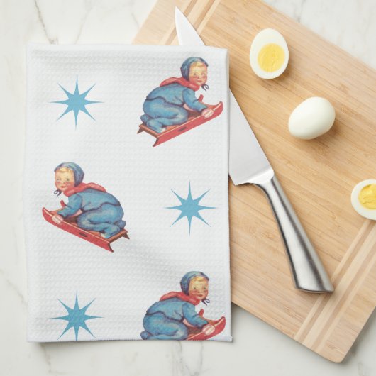 Weihnachtsmuster im Jahrgang, Kinderspielplatz im Geschirrtuch (Viertel Falte)