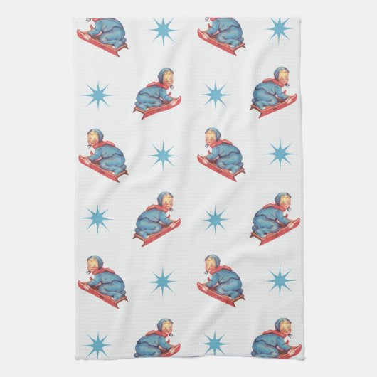 Weihnachtsmuster im Jahrgang, Kinderspielplatz im Geschirrtuch (Vertikal)