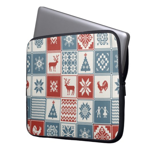 Weihnachtsmuster im Patchwork-Stil. Traditionell  Laptopschutzhülle (Vorderseite Links)