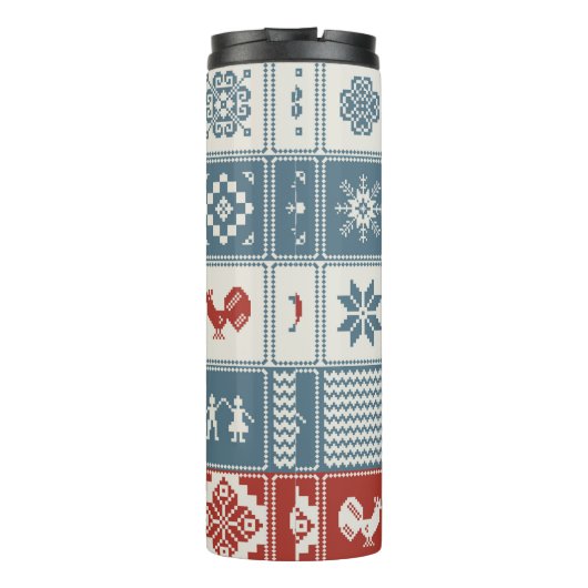 Weihnachtsmuster im Patchwork-Stil. Traditionell Thermosbecher (Rückseite)