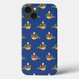 Weihnachtsmuster im Vintage-Stil, Kerzen und Stech iPhone 13 Hülle