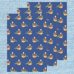 Weihnachtsmuster im Vintage-Stil, Kerzen und Stech Geschenkpapier Set