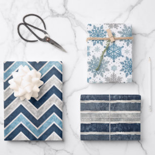 Weihnachtsmuster in Blau Geschenkpapier Set