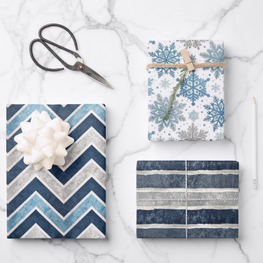 Weihnachtsmuster in Blau Geschenkpapier Set (Vorderseite)