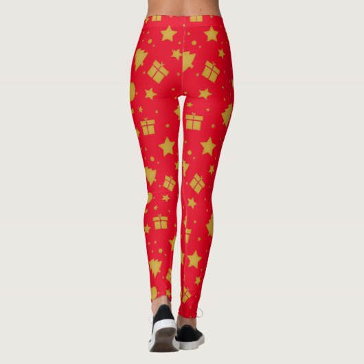Weihnachtsmuster in Rot und Gold Leggings (Rückseite)