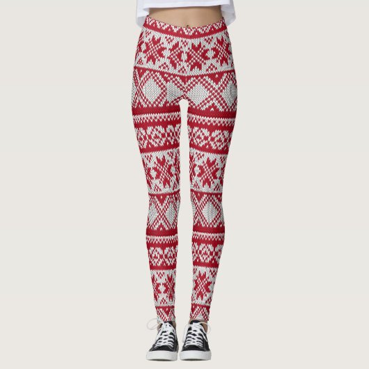 Weihnachtsmuster in Rot und Weiß Leggings (Vorderseite)