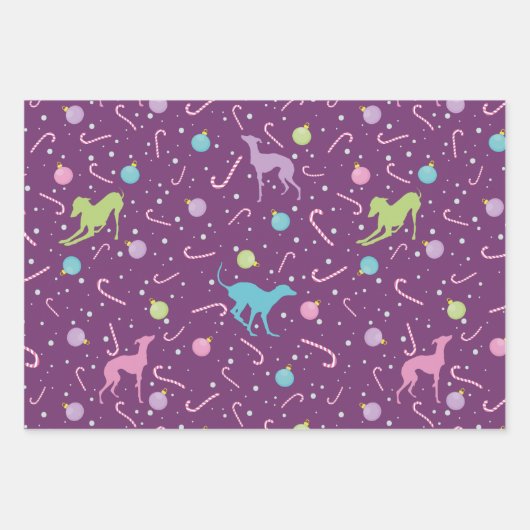 Weihnachtsmuster Italienischer Windhund Silhouette Geschenkpapier Set (Vorderseite 2)