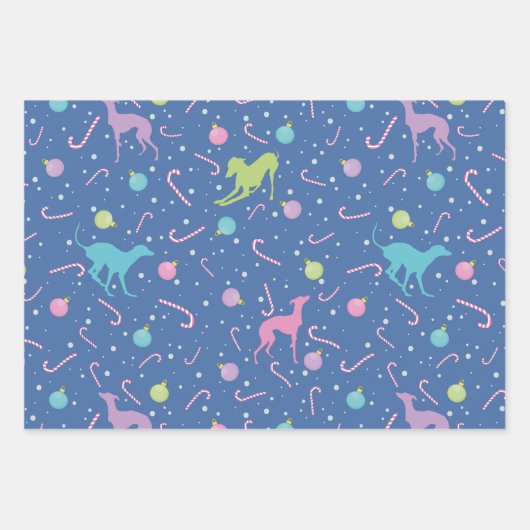 Weihnachtsmuster Italienischer Windhund Silhouette Geschenkpapier Set (Vorderseite)