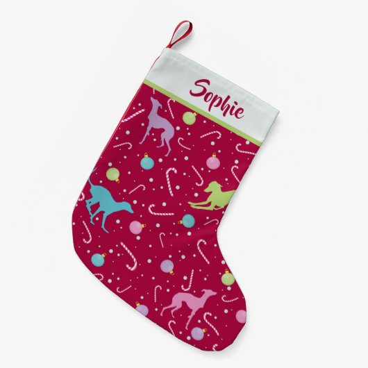 Weihnachtsmuster Italienischer Windhund Silhouette Kleiner Weihnachtsstrumpf (Vorderansicht (hängend))