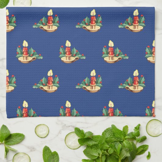 Weihnachtsmuster, Kerzen und Holly Geschirrtuch (Gefaltet)