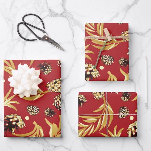 Weihnachtsmuster, Kiefernschnee 3 Geschenkpapier Set (Vorderseite)