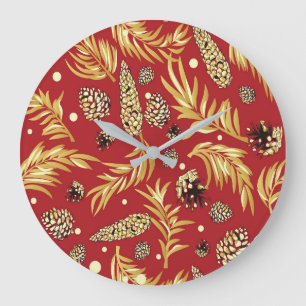 Weihnachtsmuster, Kiefernschnee 3 Große Wanduhr