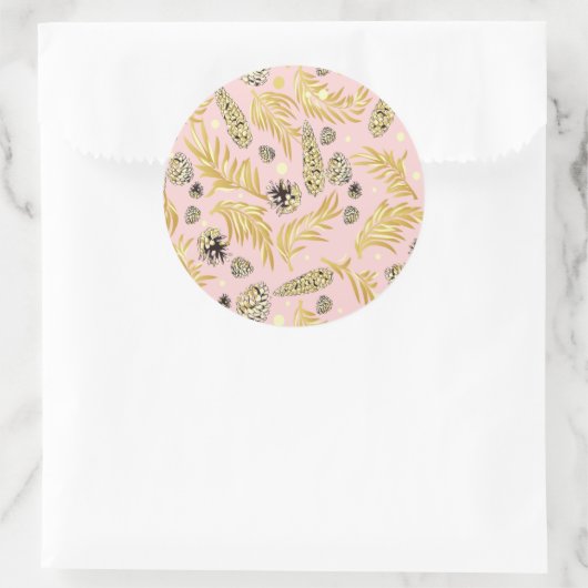 Weihnachtsmuster, Kiefernschnee 4 Runder Aufkleber (Tasche)