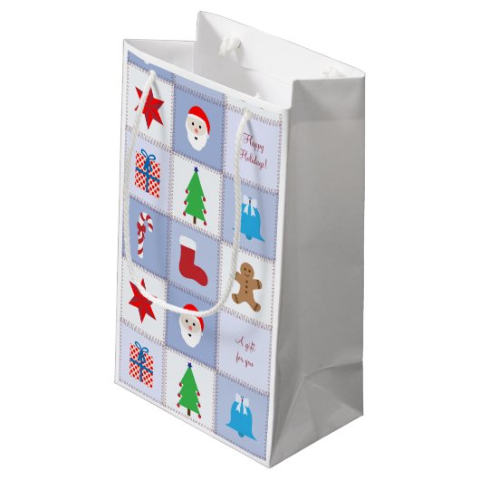 Weihnachtsmuster Kleine Geschenktasche - Blau Kleine Geschenktüte (Rückseite Schrägansicht)