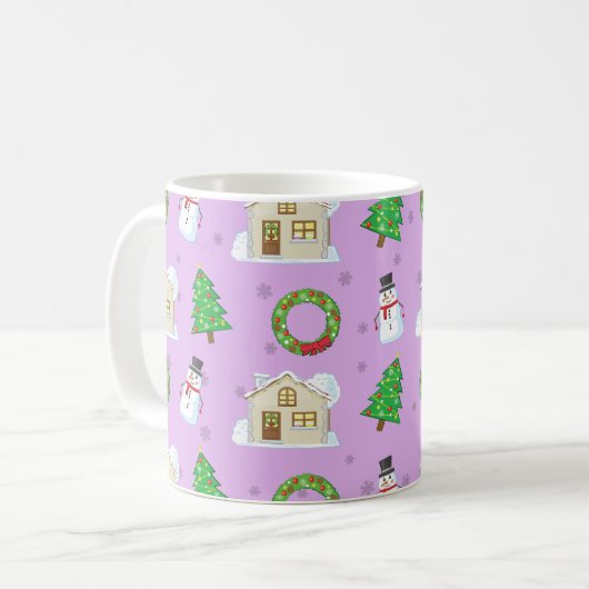 Weihnachtsmuster - Lila Hintergrund Kaffeetasse (Vorderseite Links)